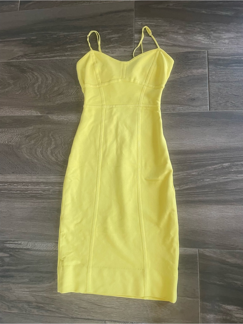 BCBGMaxAzria Yellow Midi Bodycon Spaghetti-Strap Dress